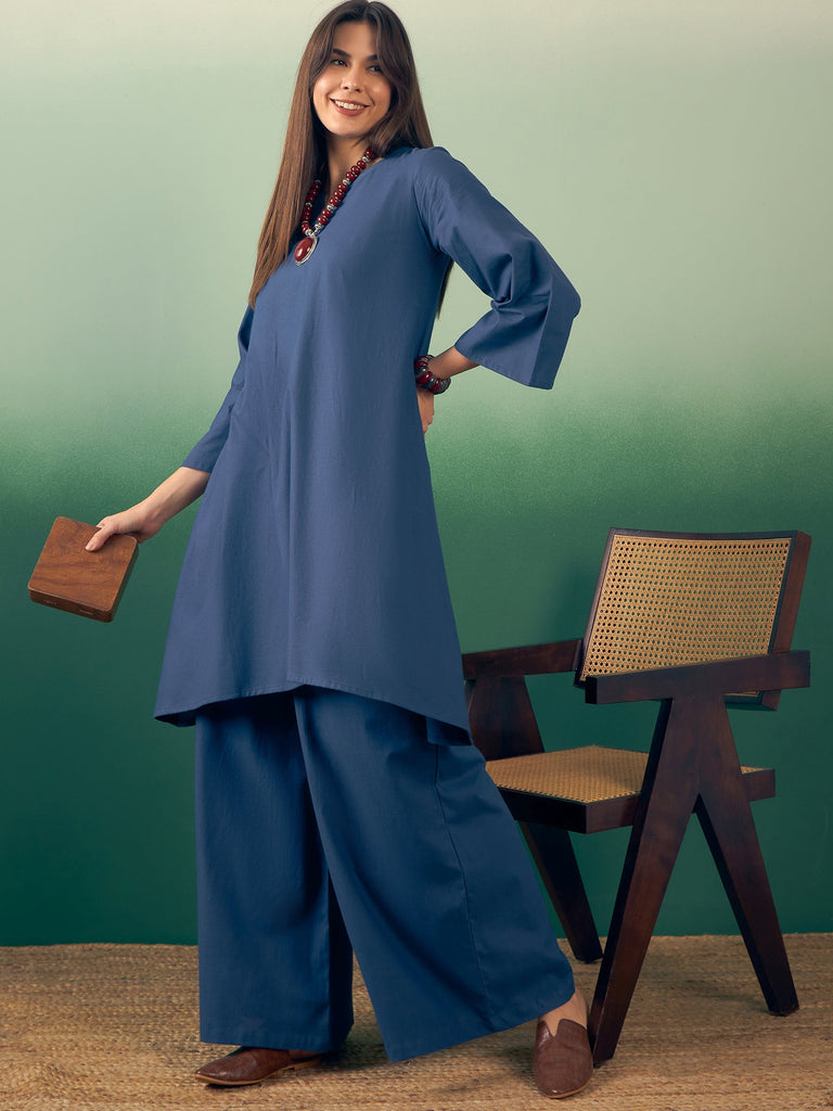 Women's Midnight Blue Kurta Palazzo Set