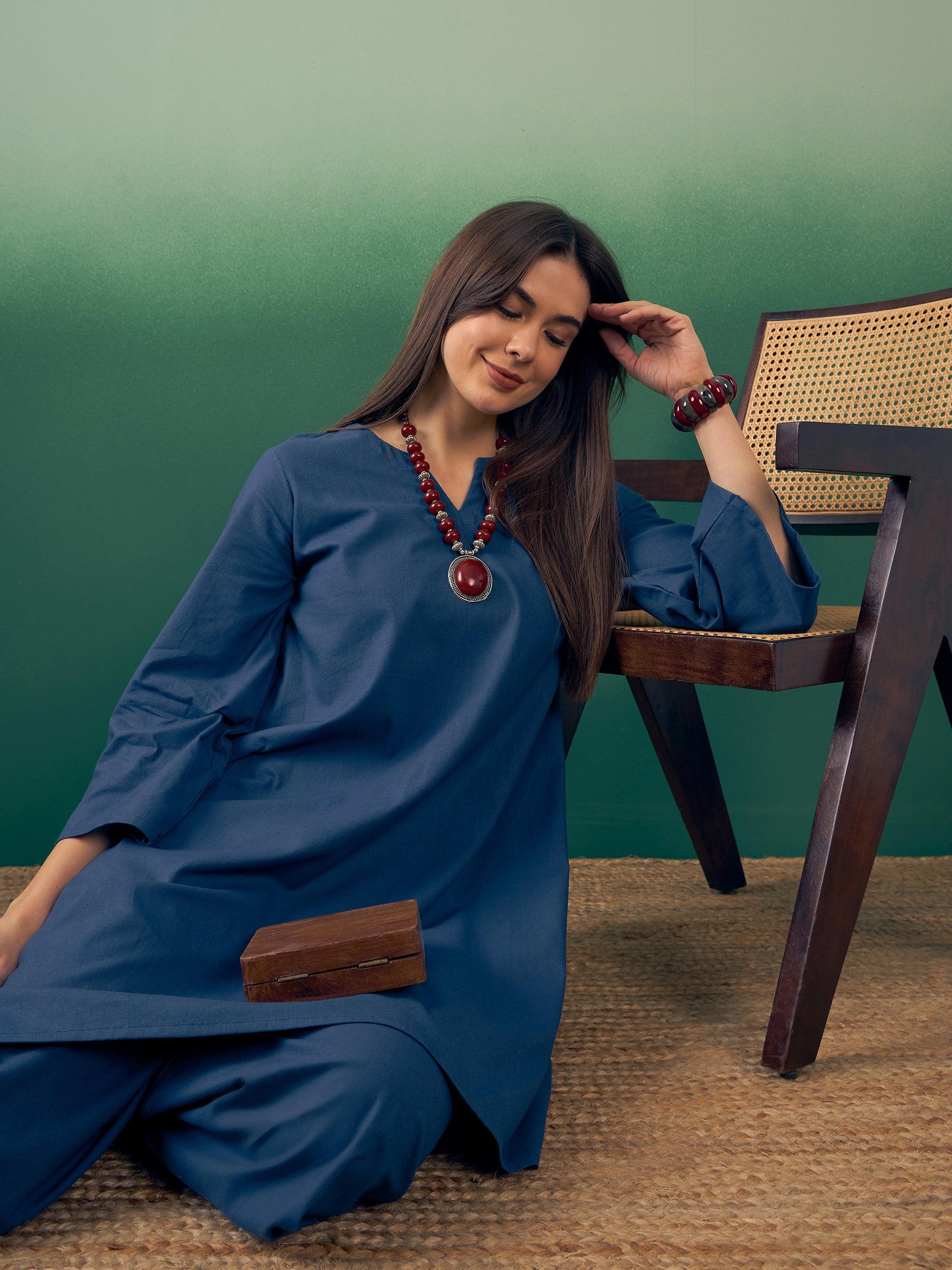 Women's Midnight Blue Kurta Palazzo Set - InWeave