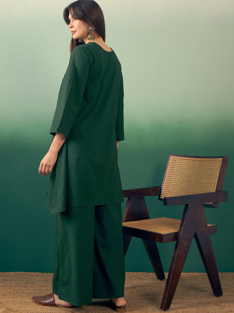 Women's Dark Green Kurta Palazzo Set