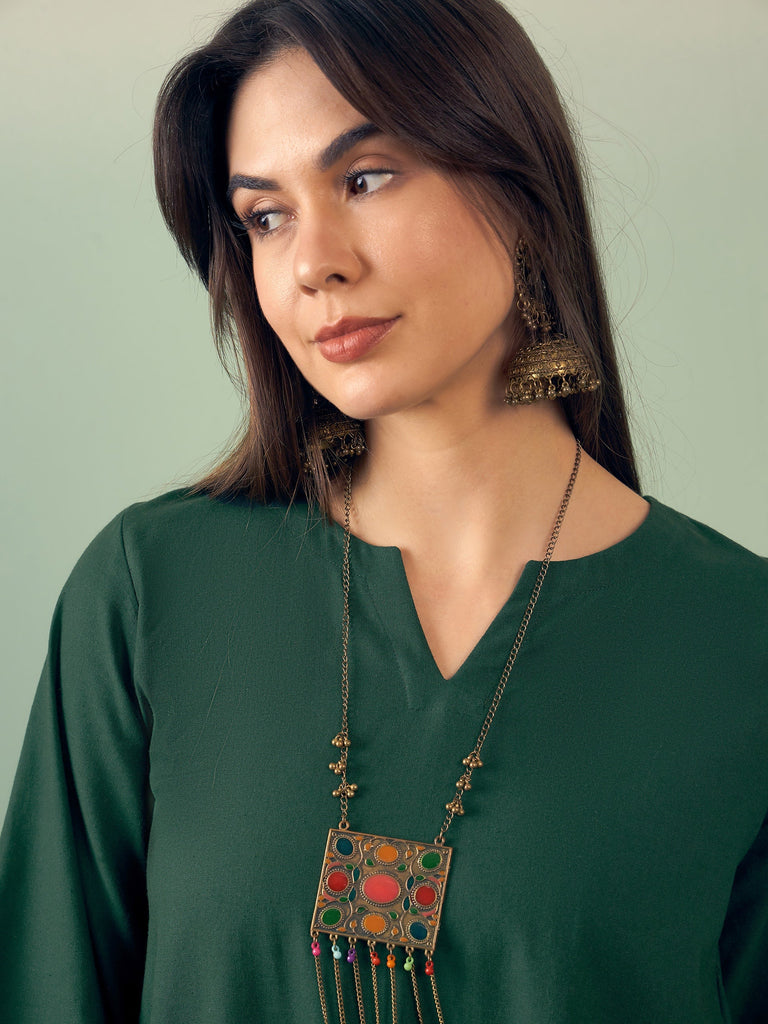 Women's Dark Green Kurta Palazzo Set