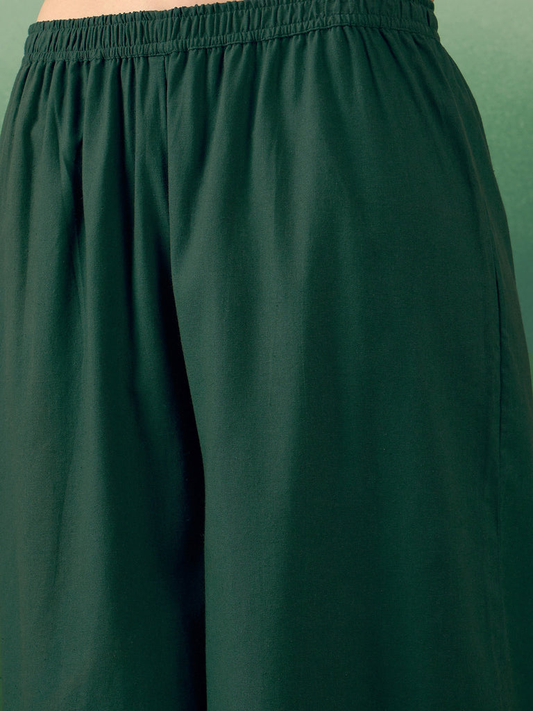 Women's Dark Green Kurta Palazzo Set
