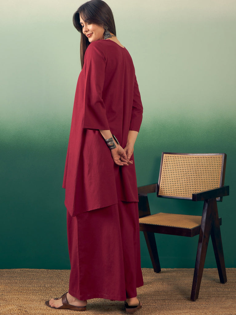 Women's Burgundy Kurta Palazzo Set