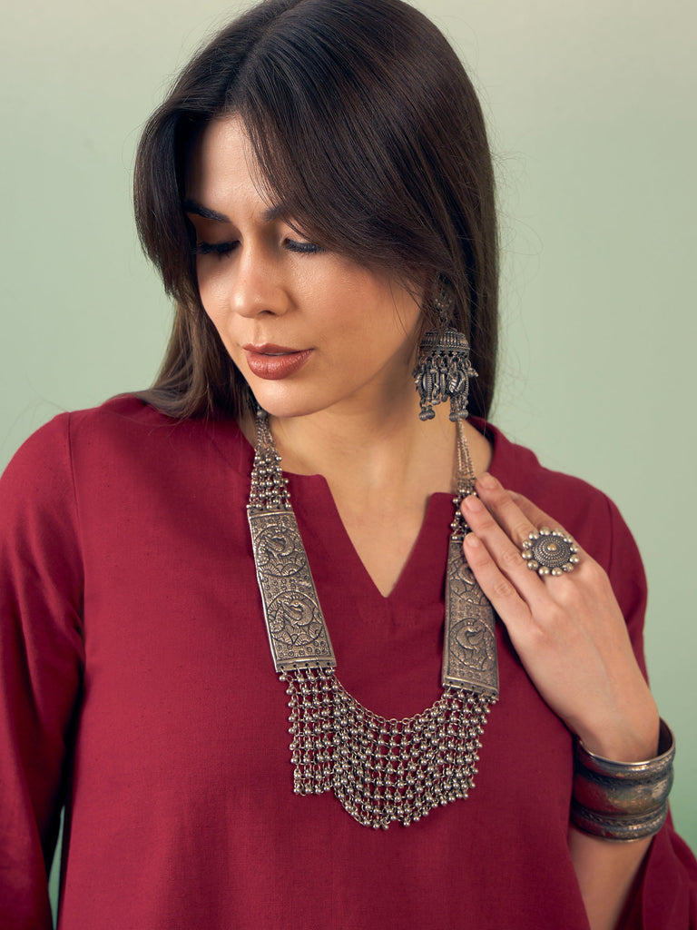 Women's Burgundy Kurta Palazzo Set