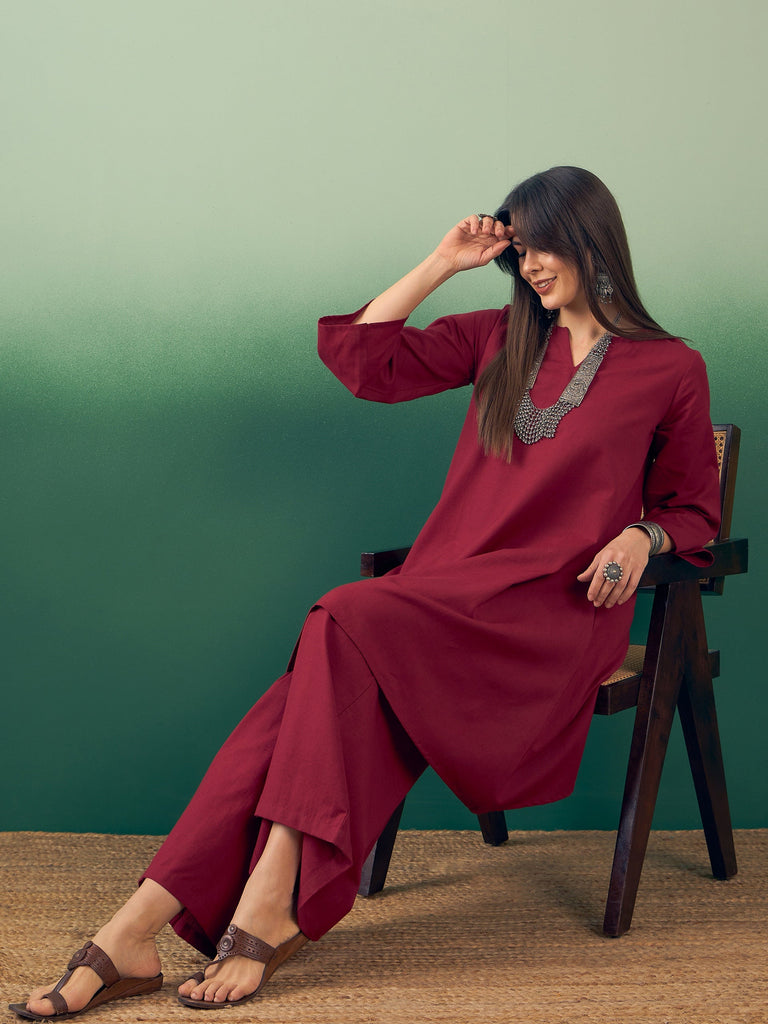 Women's Burgundy Kurta Palazzo Set