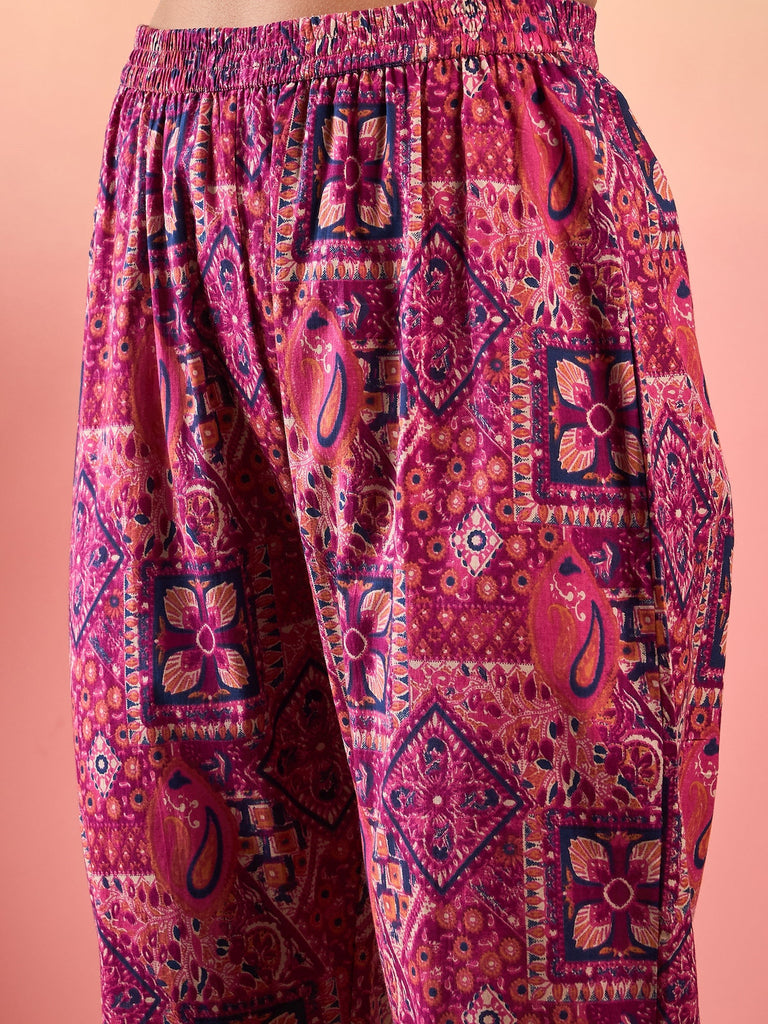Women's Pink Violet Printed Oneshoulder Strapp Kurta Set