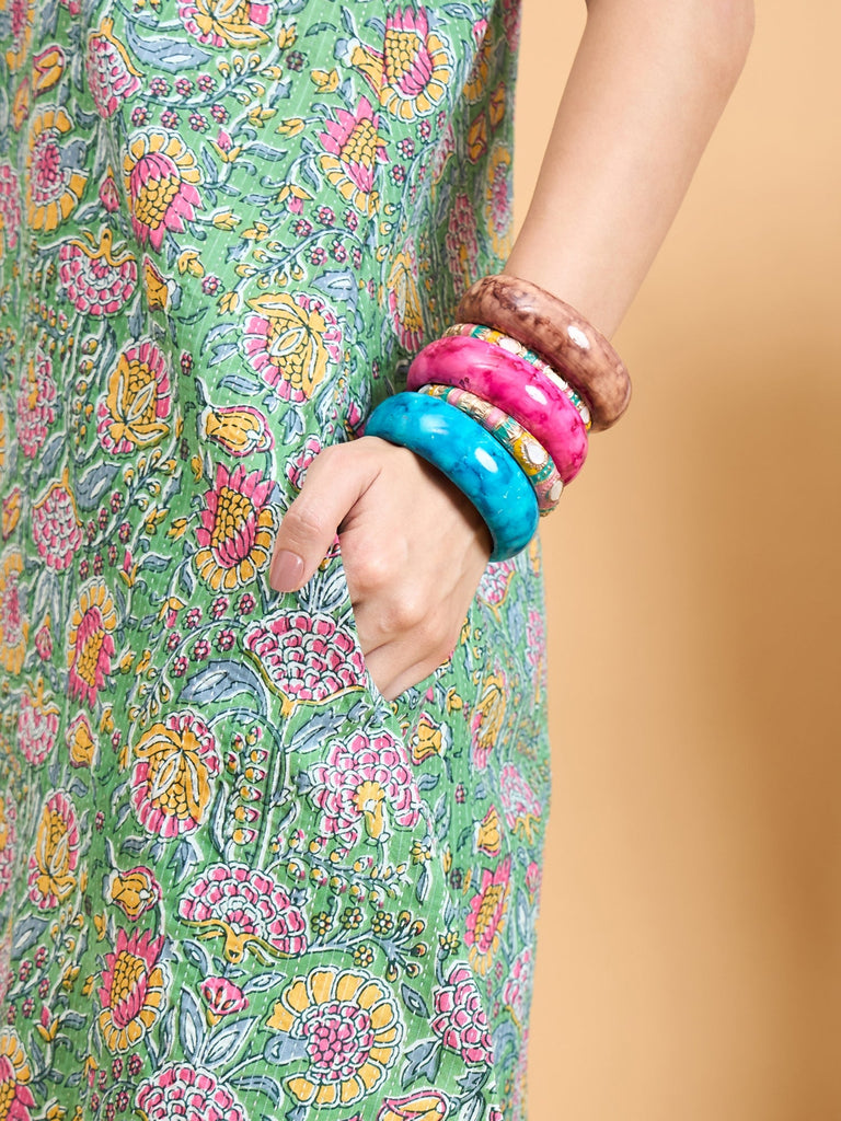 Women's Mint Green Kantha Floral Jaal Short Palazzo Set
