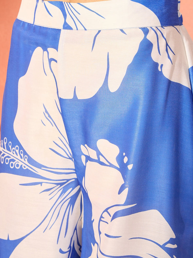 Women's Azure Blue Hibiscus Kurta Set