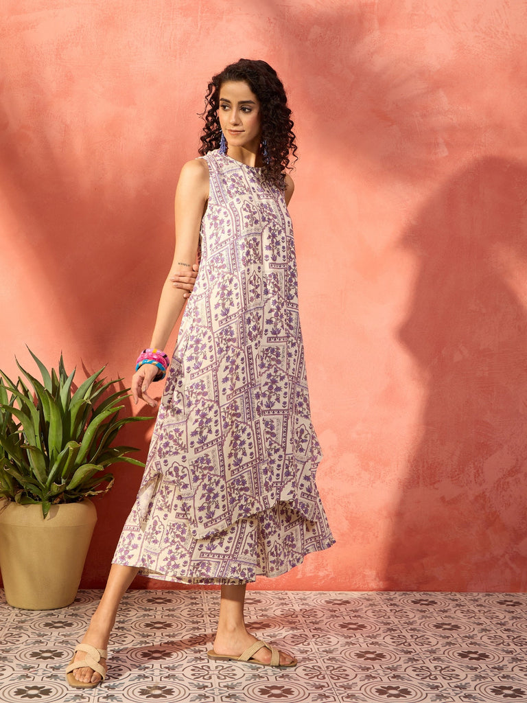 Women's Mauve Ethnic Window Floral Short Palazzo Kurta Set