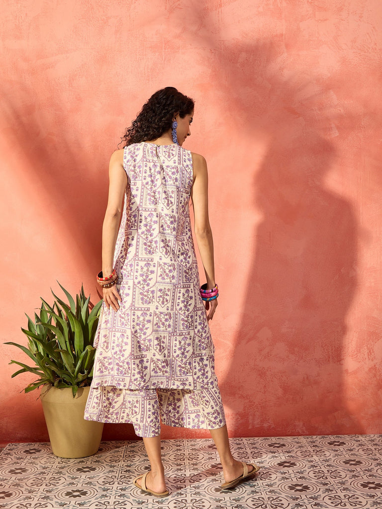 Women's Mauve Ethnic Window Floral Short Palazzo Kurta Set