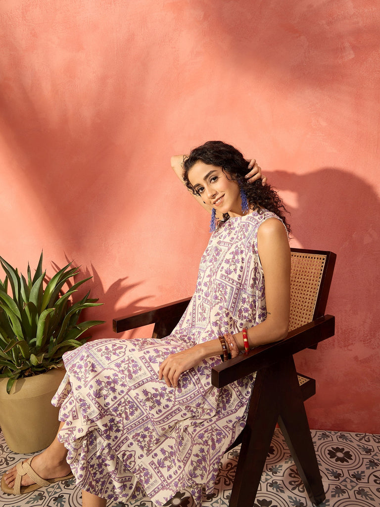 Women's Mauve Ethnic Window Floral Short Palazzo Kurta Set