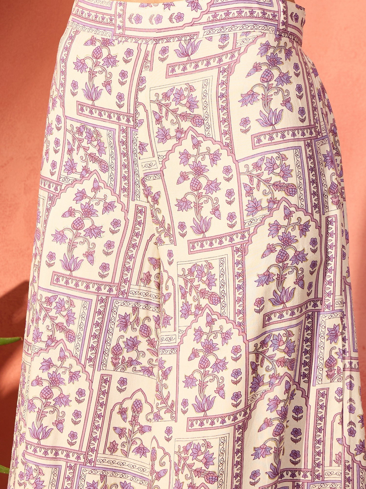 Women's Mauve Ethnic Window Floral Short Palazzo Kurta Set - InWeave