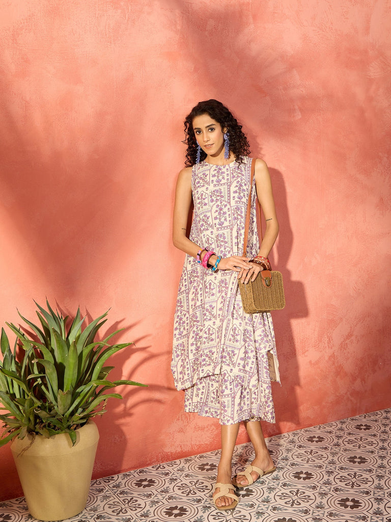 Women's Mauve Ethnic Window Floral Short Palazzo Kurta Set
