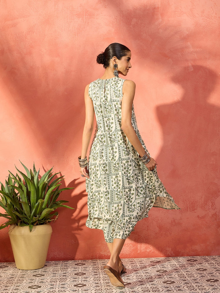 Women's Sea Green Ethnic Window Floral Short Palazzo Kurta Set