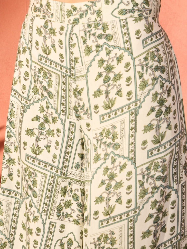 Women's Sea Green Ethnic Window Floral Short Palazzo Kurta Set