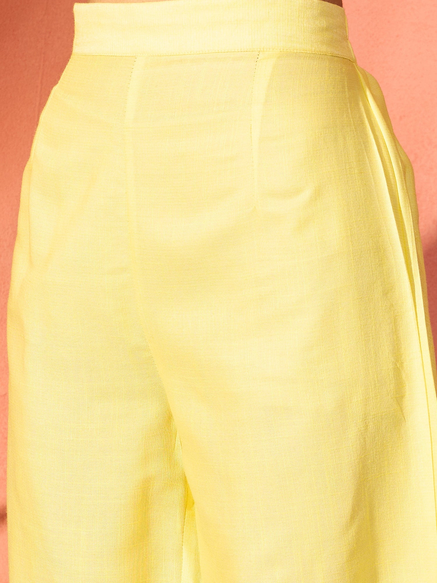 Women's Sunshine Yellow Lurex Sweetheart Neck Short Kurta Pant Set - InWeave