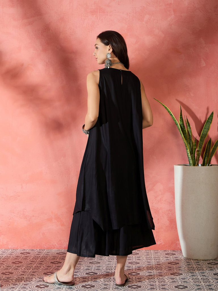 Women's Black Kurta Short Palazzo Set