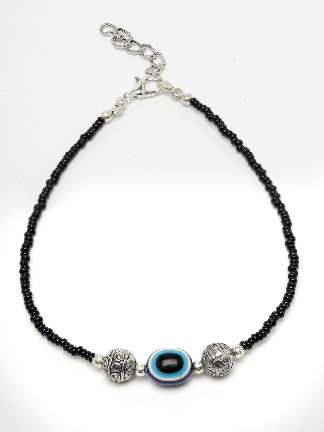 Women's Set of 2 Brass-Plated Stone-Studded & Evil Eye Beaded Anklet