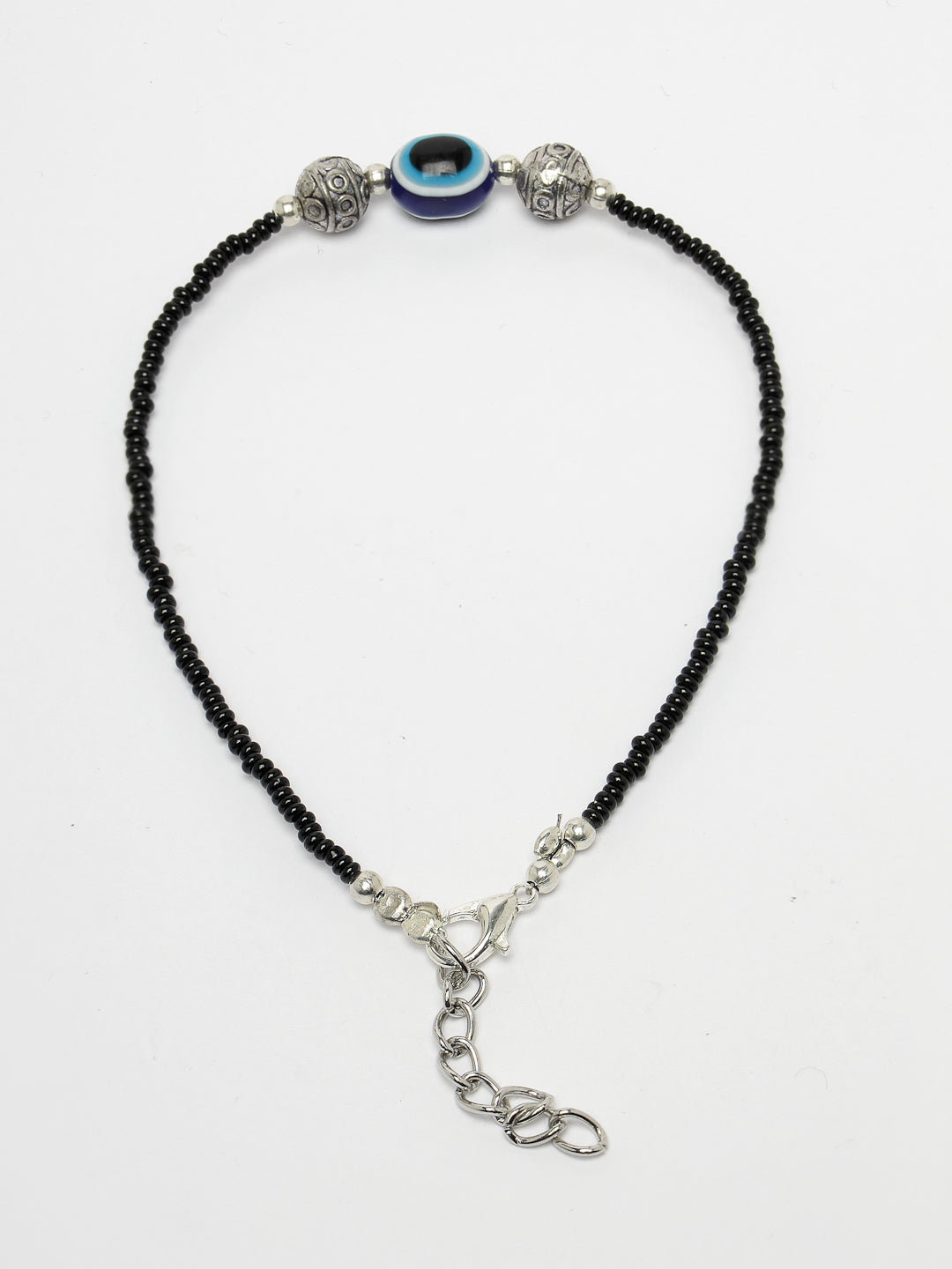 Women's Set of 2 Brass-Plated Stone-Studded & Evil Eye Beaded Anklet