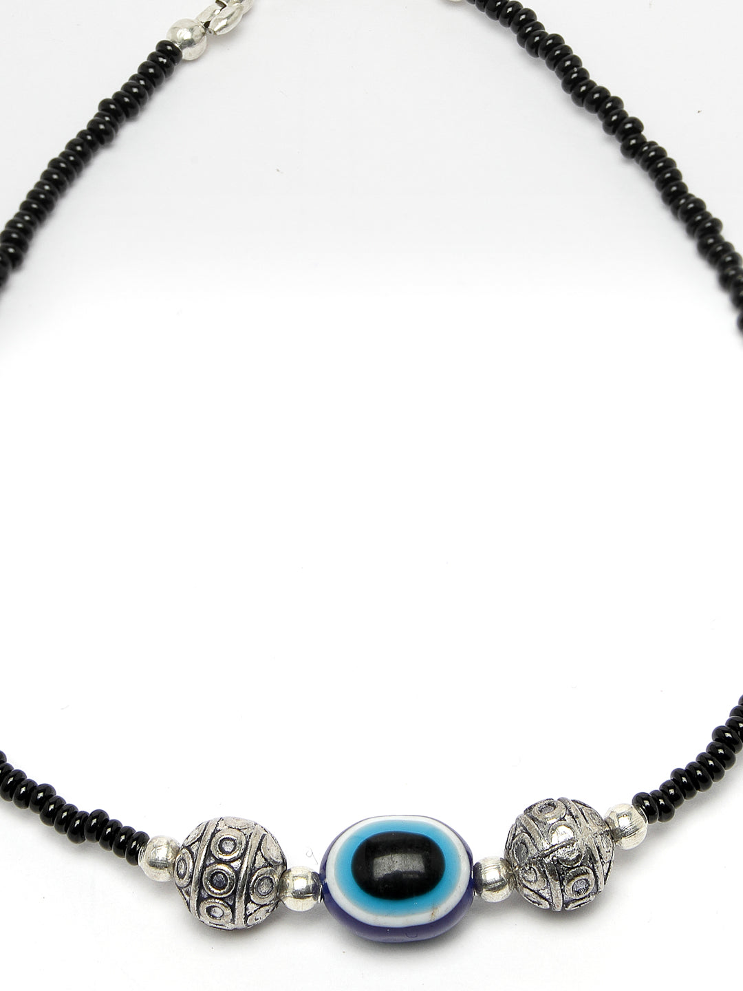 Women's Set of 2 Brass-Plated Stone-Studded & Evil Eye Beaded Anklet