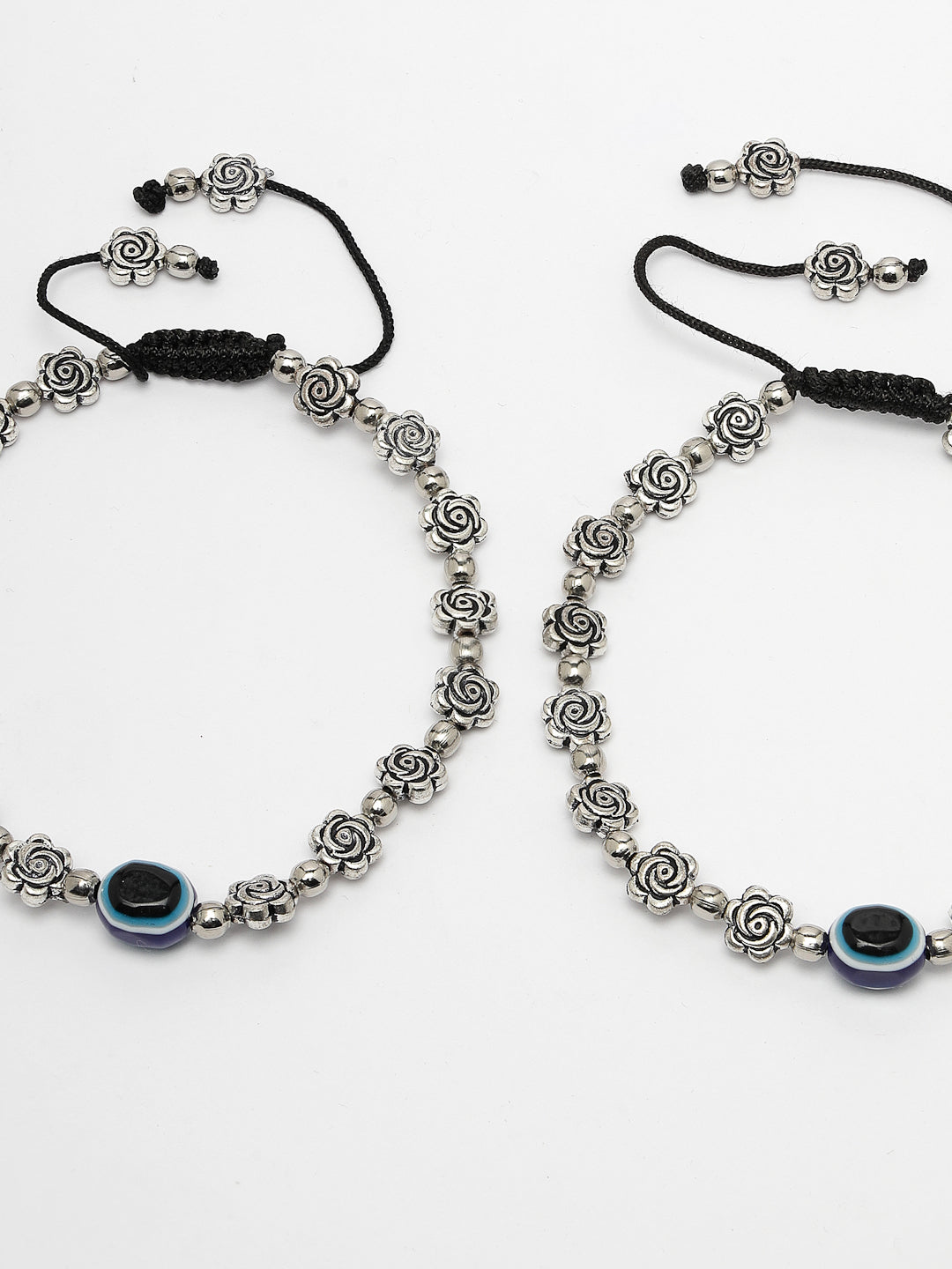 Women's Evil Eye Black Silver Plated Adjustable Anklets
