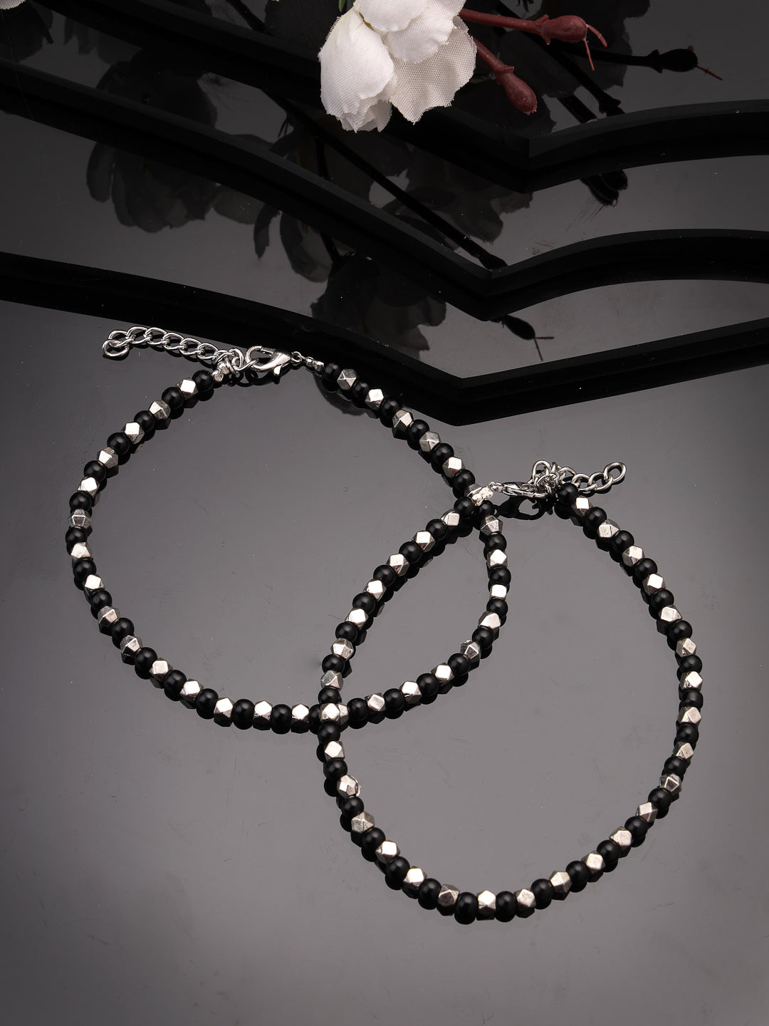 Women's Evil Eye Black & Silver Anklets