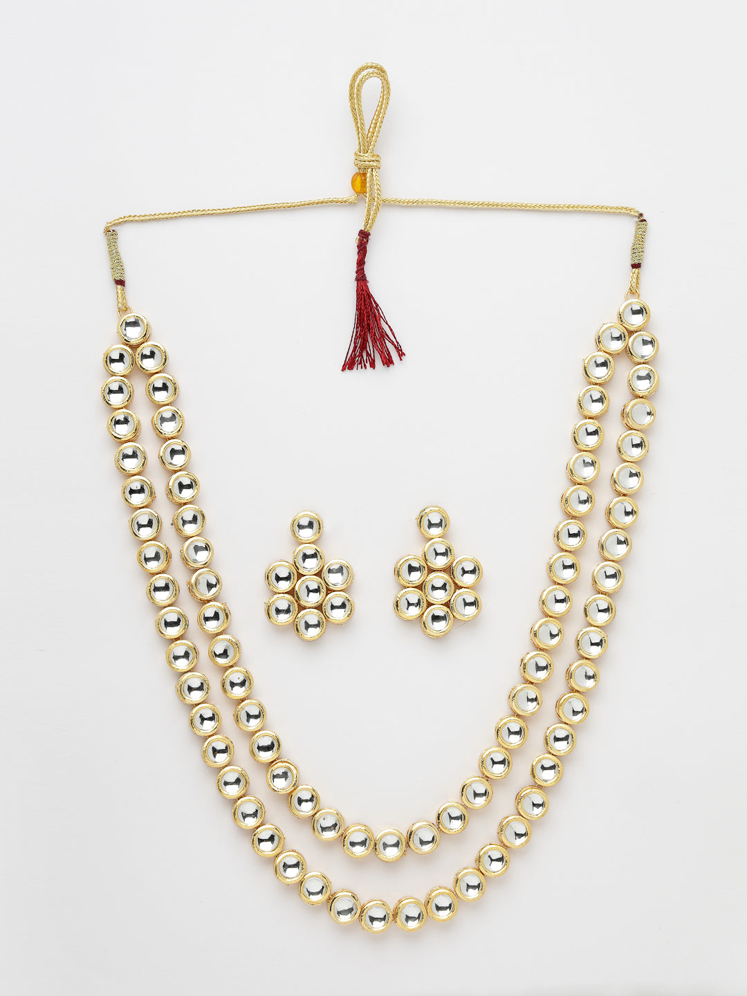 Women's Gold-Plated Kundan 2 layered handcrafted Jewellery Sets with drop earrings