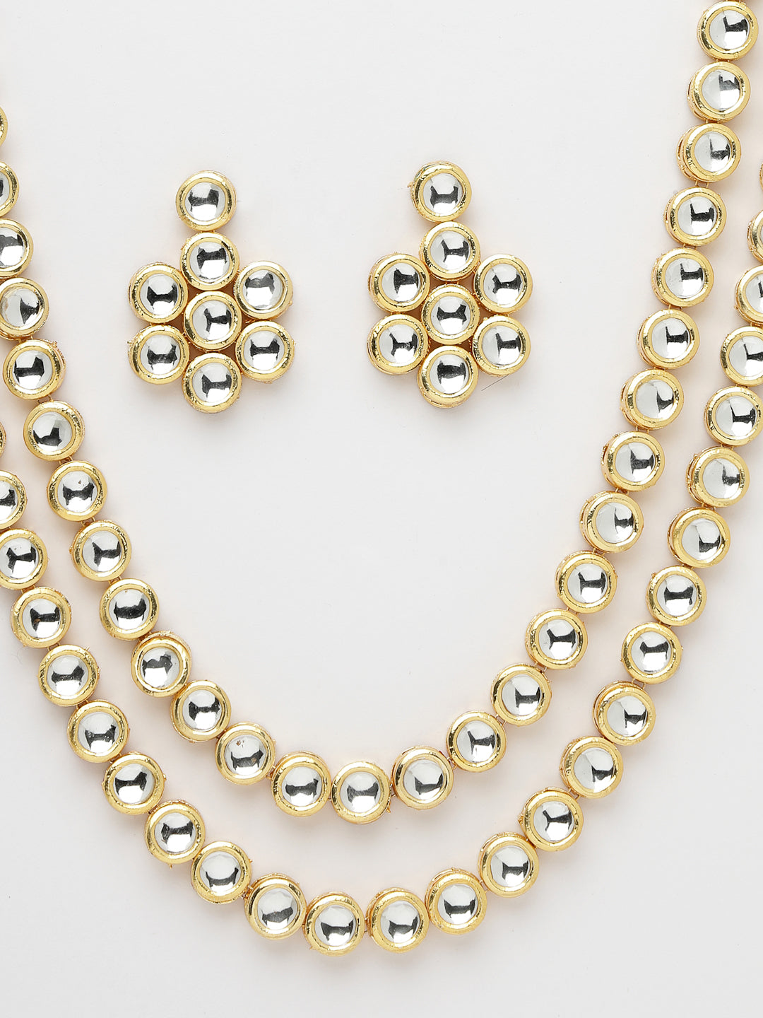 Women's Gold-Plated Kundan 2 layered handcrafted Jewellery Sets with drop earrings