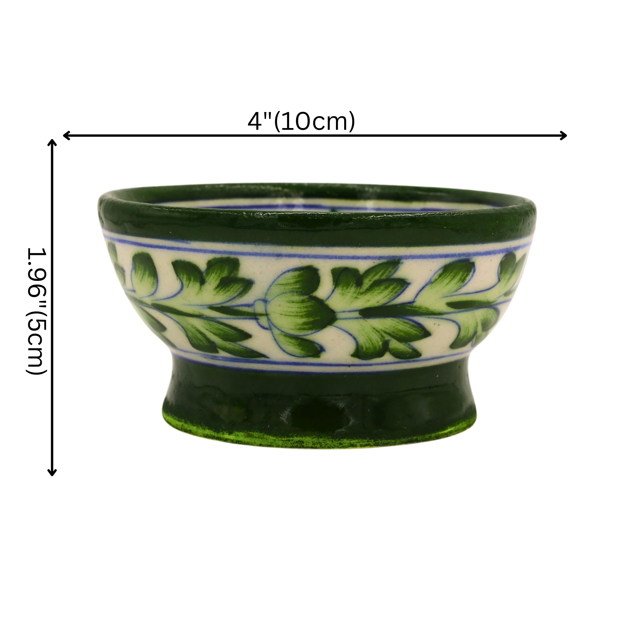 Blue Pottery Round Bowl - White and Green - Natriel