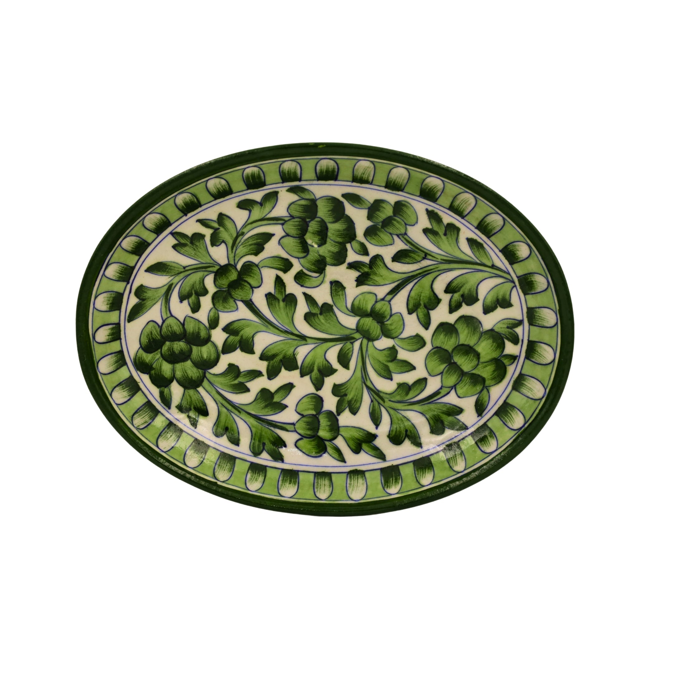 Blue Pottery Oval Plate - Green - Natriel