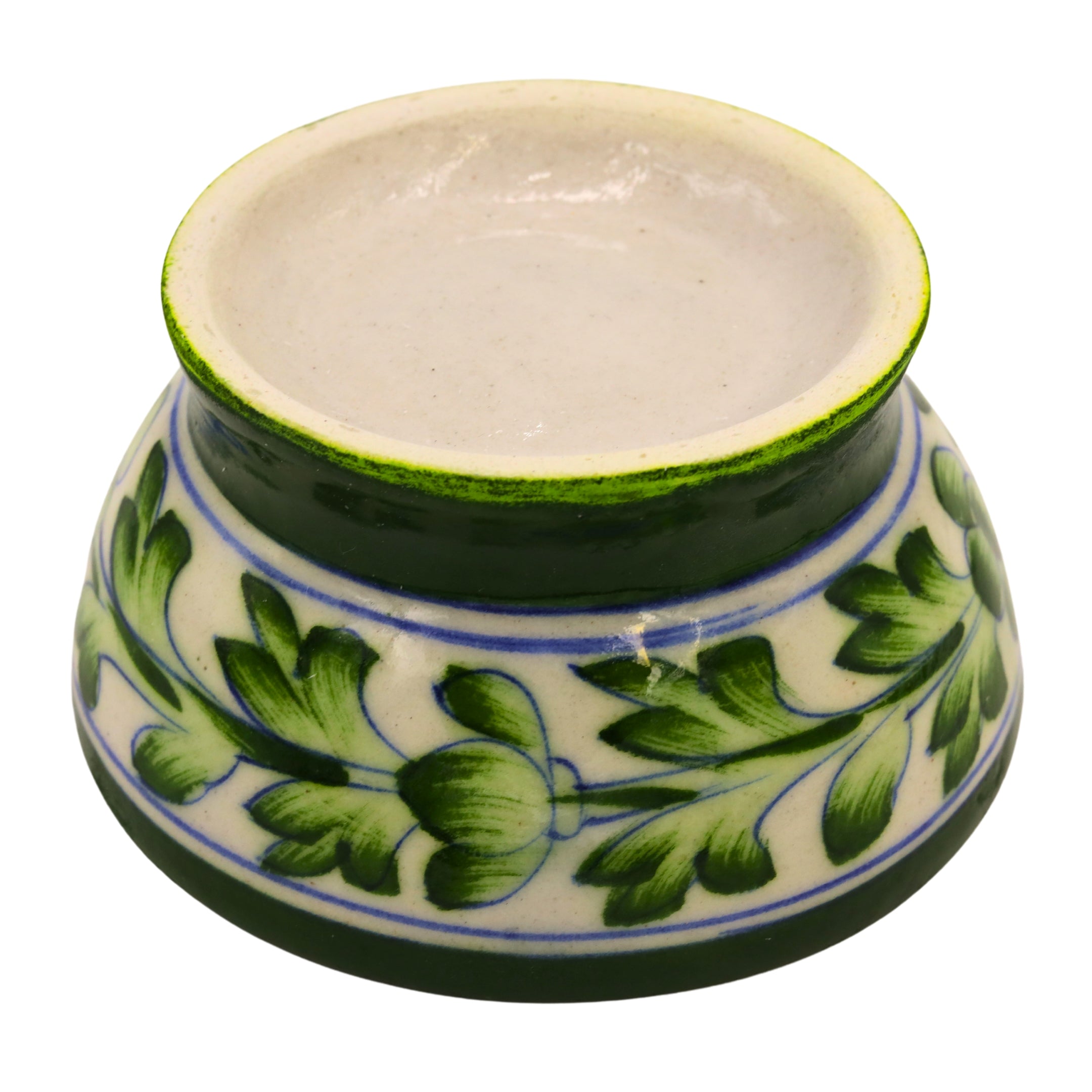 Blue Pottery Round Bowl - White and Green - Natriel