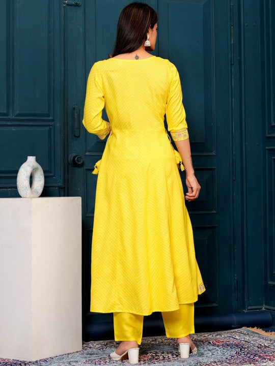 Women's Floral Yoke Design Sequined Anarkali Kurta & Palazzos With Dupatta