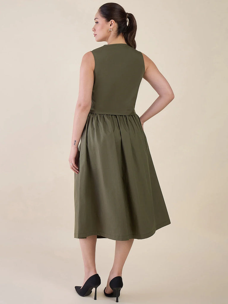 Women's Olive Green Vest & Skirt Co-ord Set