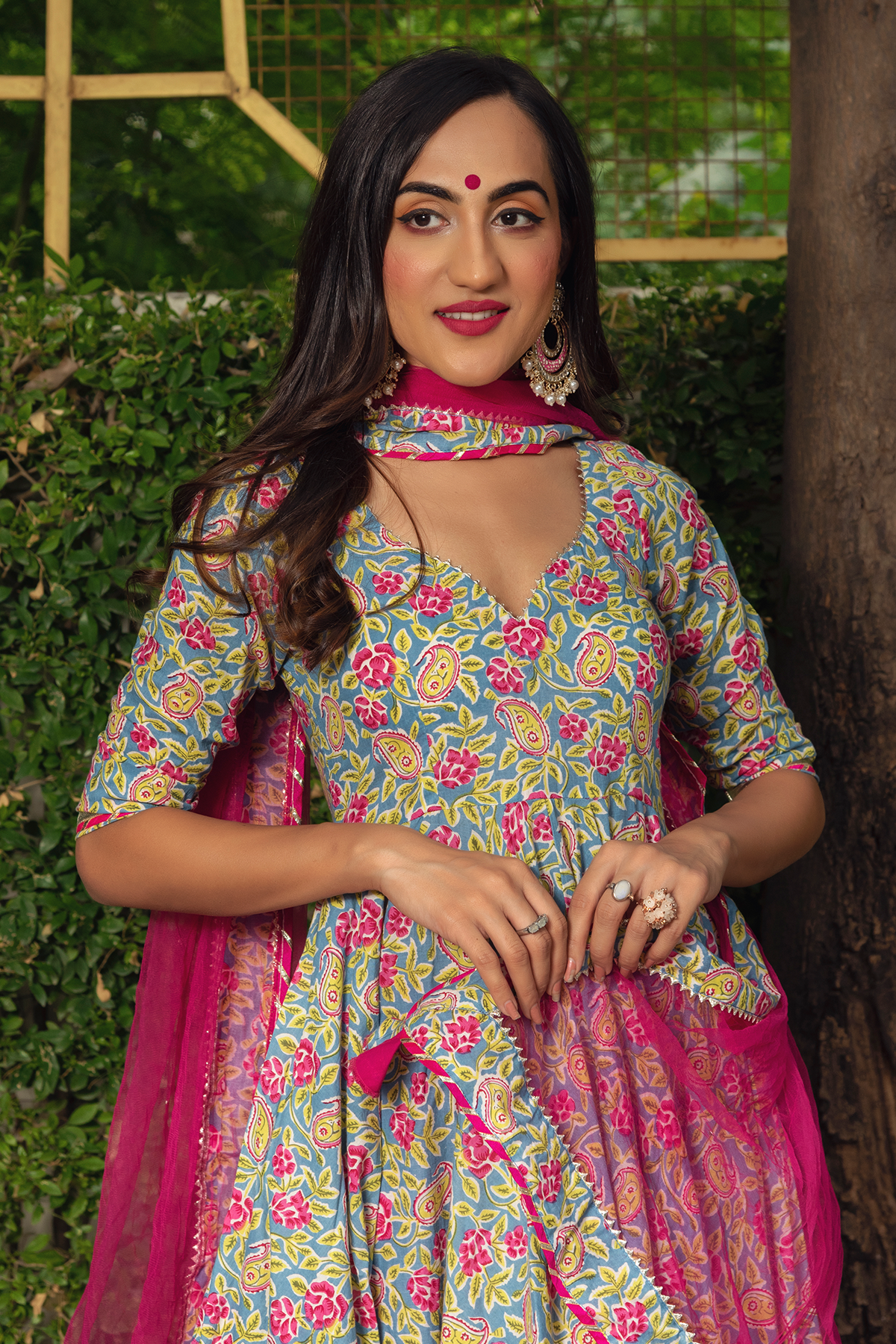 Women Multicolor Cotton Anarkali Kurta with Pant