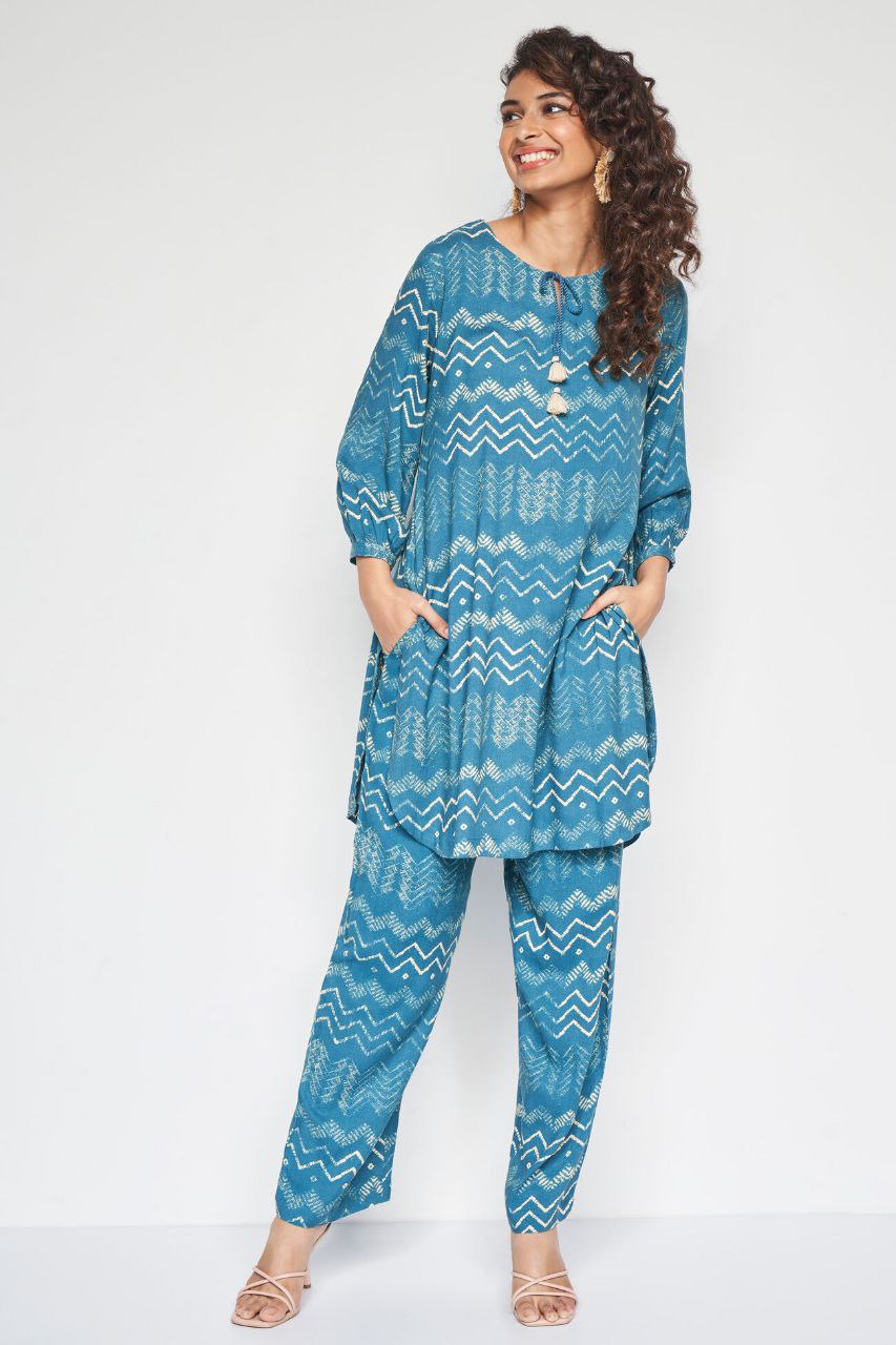 Women's Floral Printed Knee Length Rayon Co-ords Set