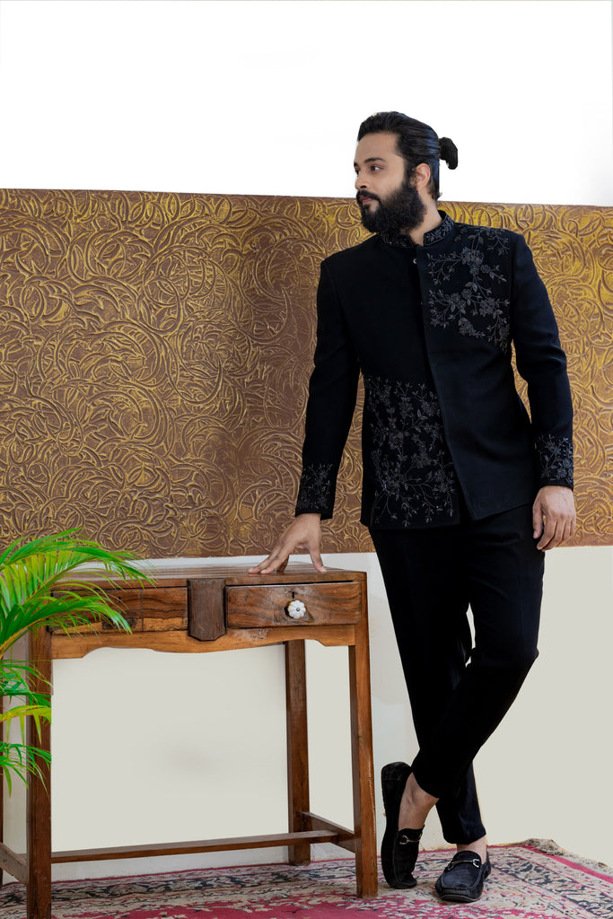 Men's Black Color Bandhgala Suit