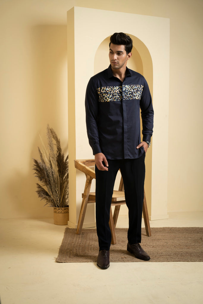 Men's Navy Blue Color Mont Full Sleeves Shirt
