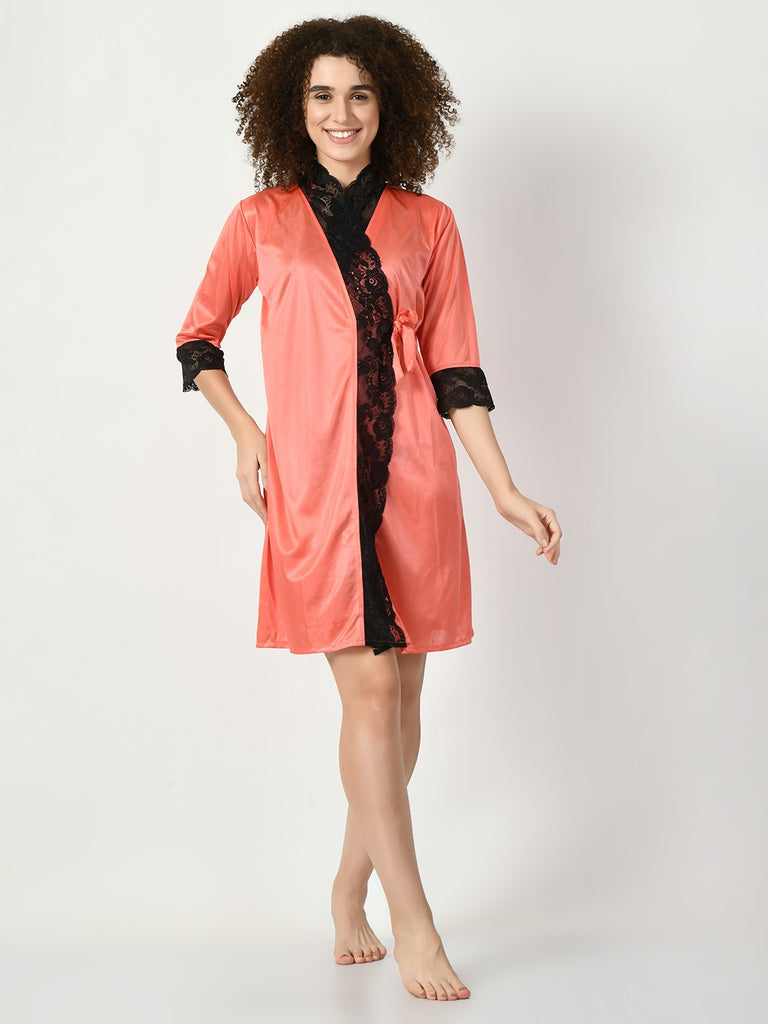 Women's Satin Peach Nightdress
