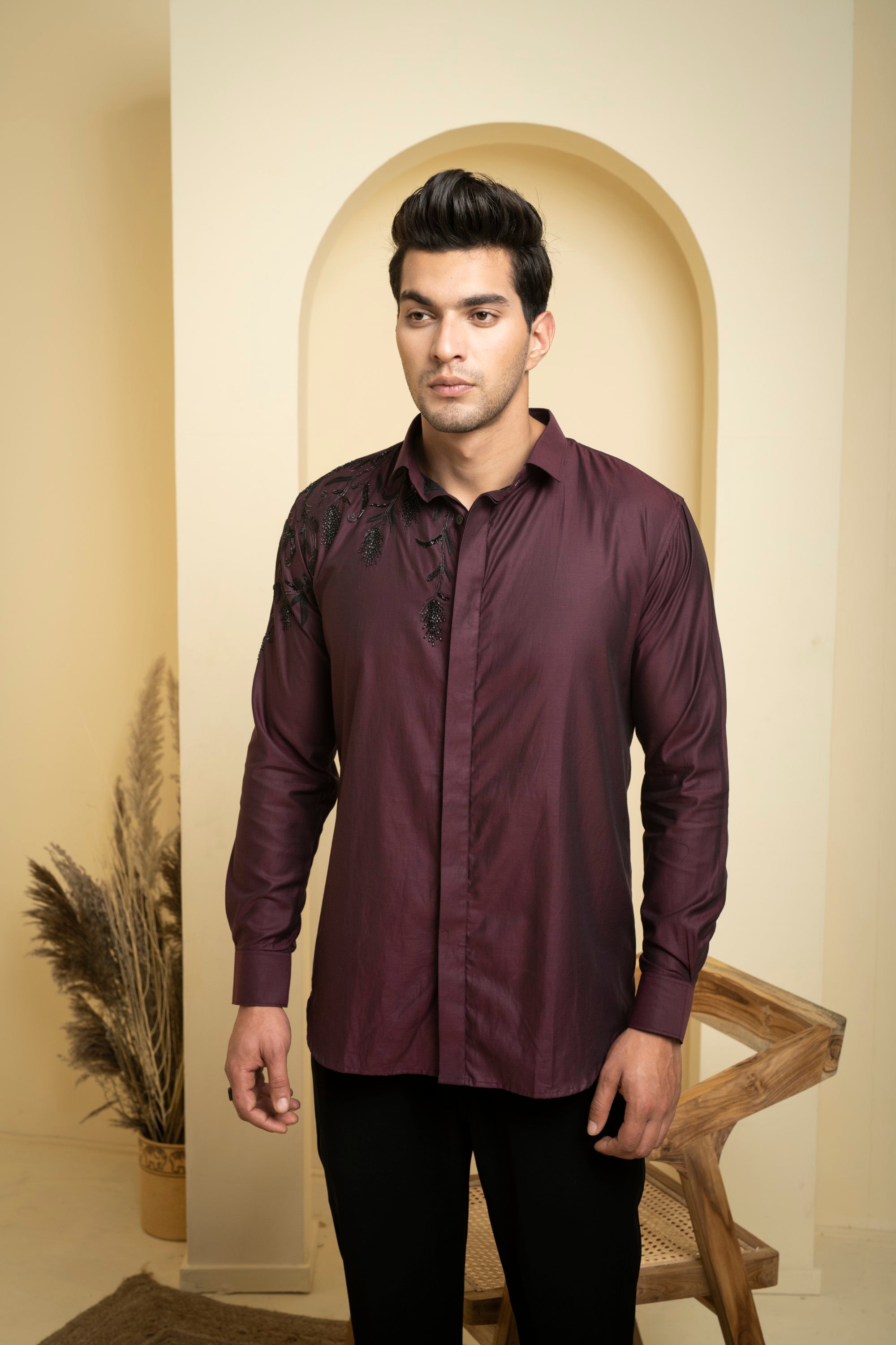 Men's Burgundy Color Daze Full Sleeves Shirt - Hilo Design