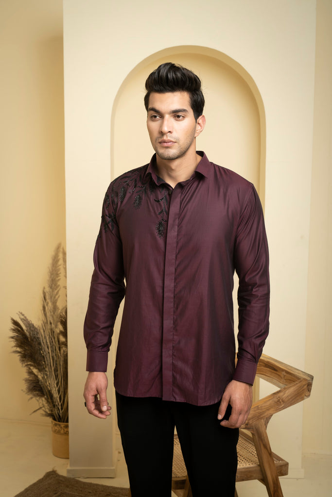 Men's Burgundy Color Daze Full Sleeves Shirt