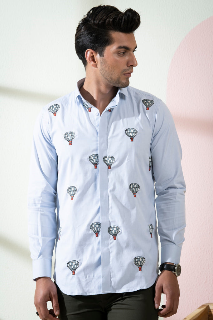 Men's Light Blue Color Float Full Sleeves Shirt