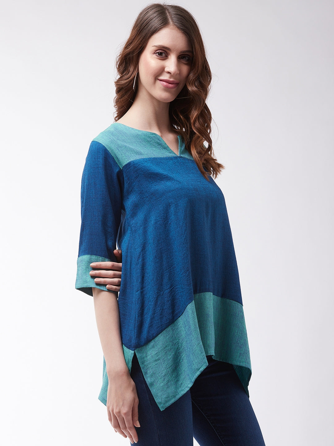 Women's Peacock Blue Top - InWeave