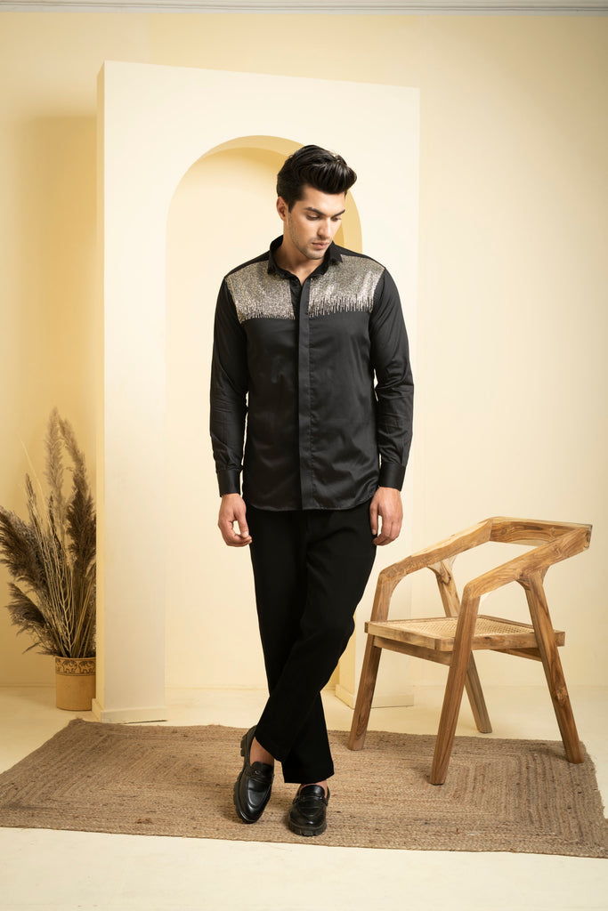 Men's Black Color Glare Full Sleeves Shirt