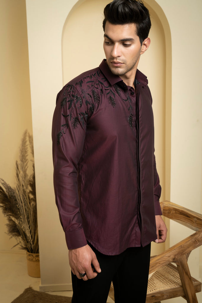 Men's Burgundy Color Daze Full Sleeves Shirt
