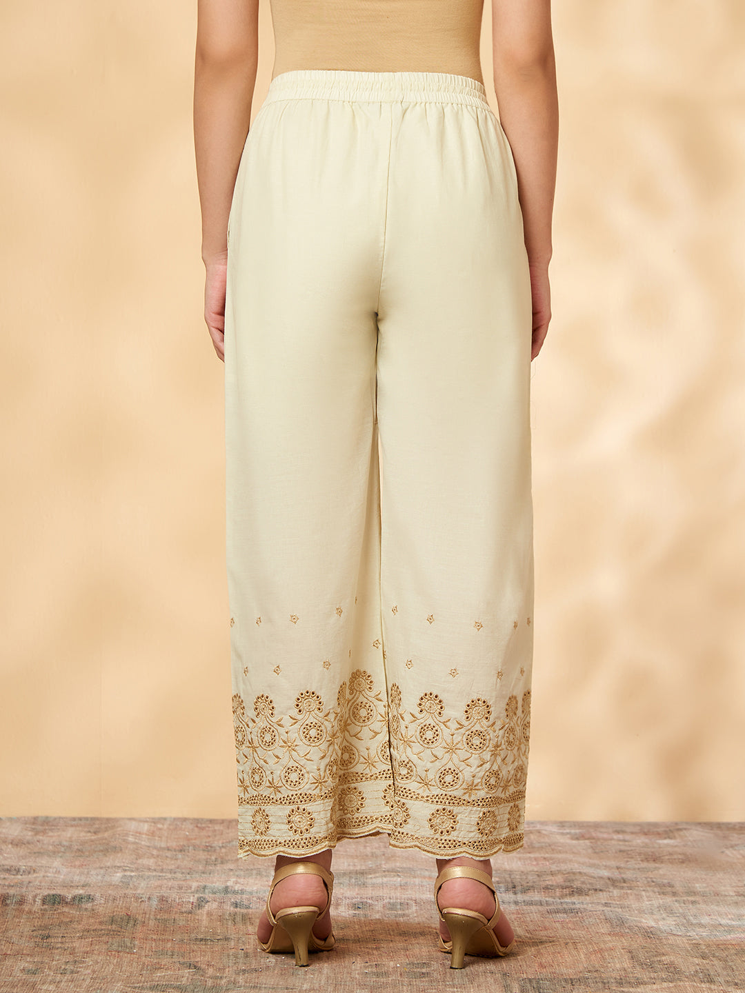 Women's Off-White Cutwork Flared Bottom