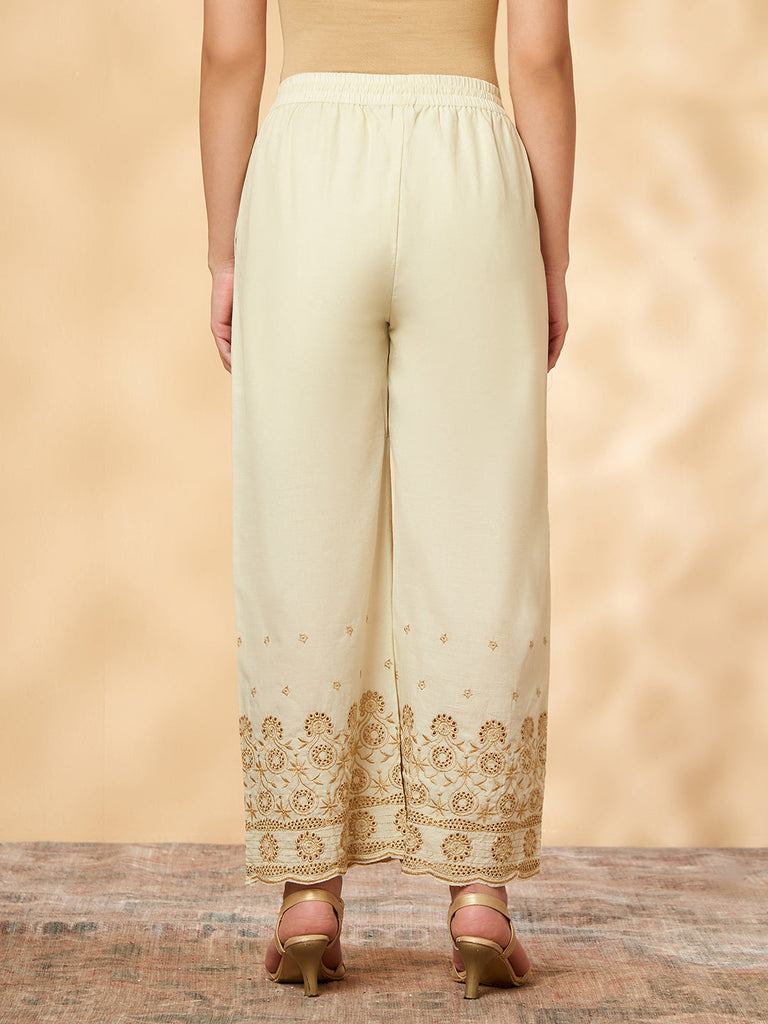 Women's Off-White Cutwork Flared Bottom - USA Ready-To-Ship