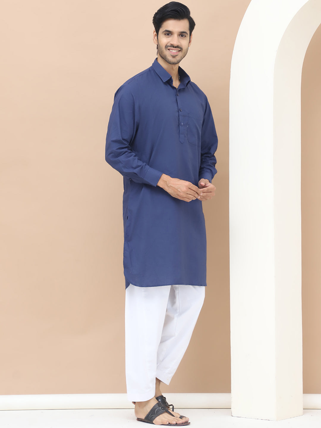 Men's  Blue Cotton Solid Kurta Set - Grage