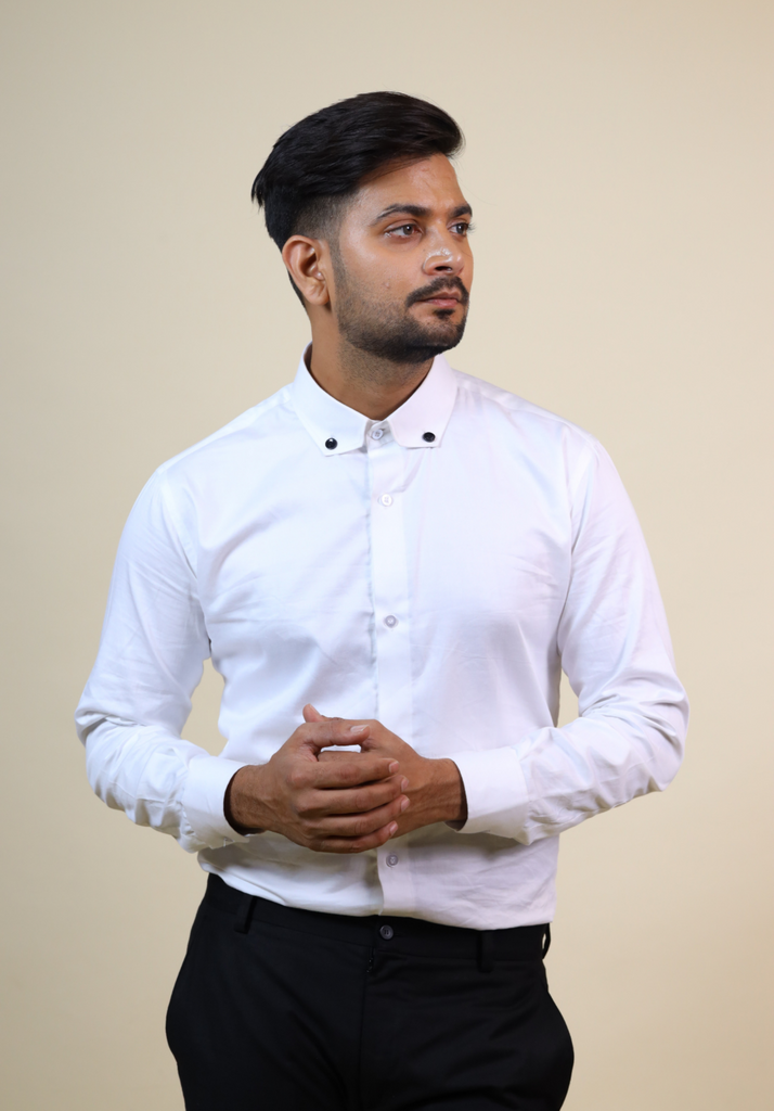 Men's White Color Fuero Designer Collar White Shirt Full Sleeves Casual Shirt