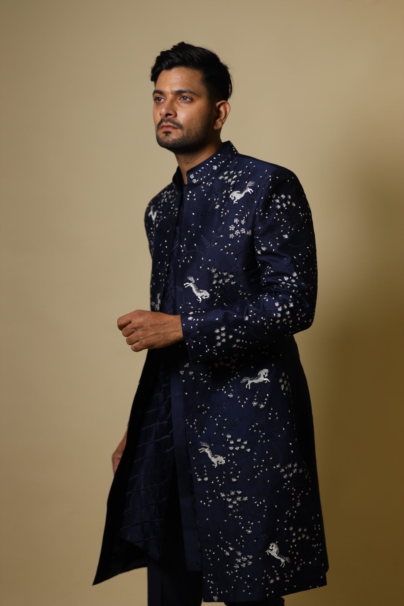 Men's Blue Color Indo-Western Suit - Hilo Design