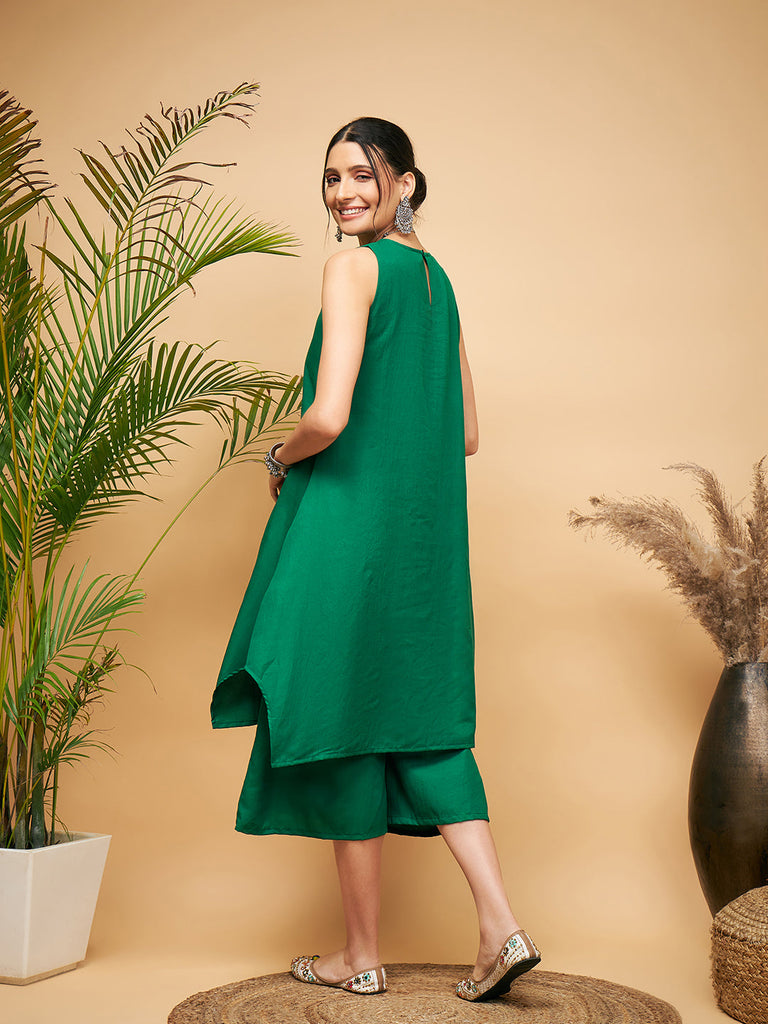 Women's Forest Green Short Kurta Palazzo Set