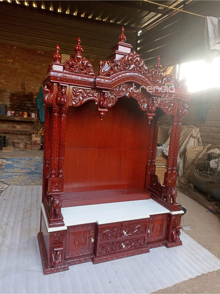 Hand-Carved Pure Teak Wood Pooja Mandir for Home